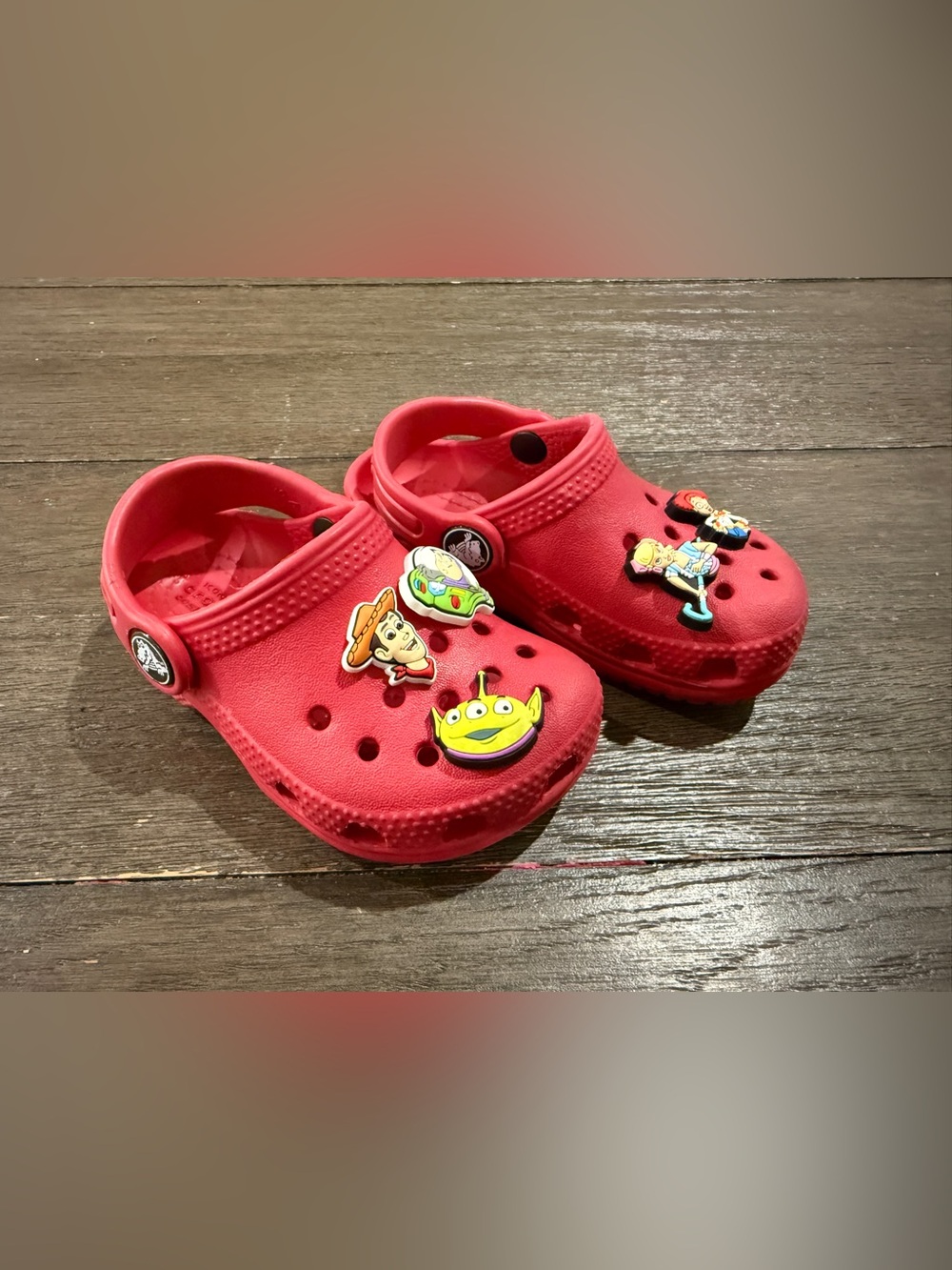 Crocs Kids Red Foam Clog Shoes with Toy Charms Size C6
